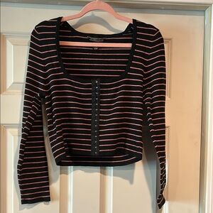 Black and Pink Striped Women's Top